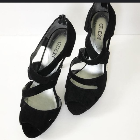 Guess black suede‎ high heels sandals open toe platform Sz 9 1/2 - Picture 4 of 9